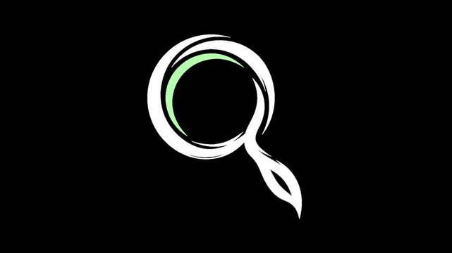 Animated white magnifying glass icon with green glow with alpha channel