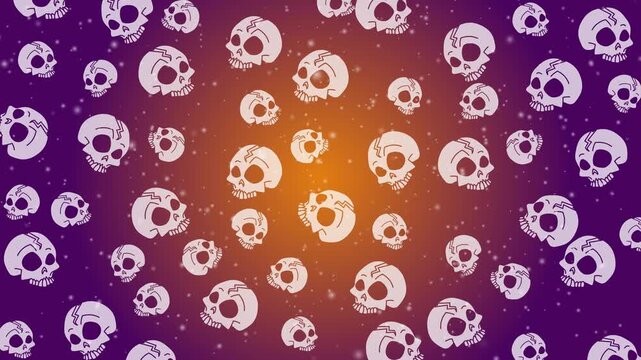 Seamless pattern of white skulls on purple and orange background