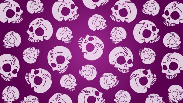 Seamless pattern of white cracked skulls on purple background