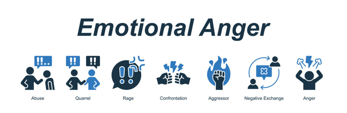 Emotional Anger web banner icon concept for with icon of Abuse, Quarrel, Rage, Confrontation, Aggressor, Negative Exchange, Anger.