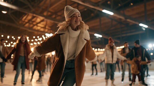 Warm winter night on an indoor rink