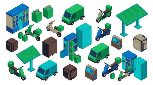 Isometric Delivery and Logistics Infrastructure with Vehicles and Tech Equipment