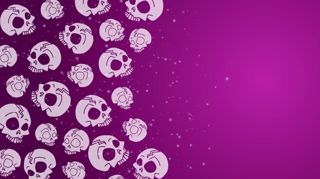 White skulls border on purple gradient background motion graphics