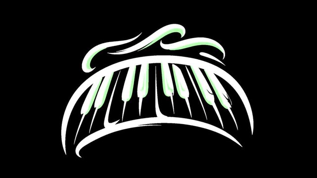 Stylized piano keyboard animation with alpha channel