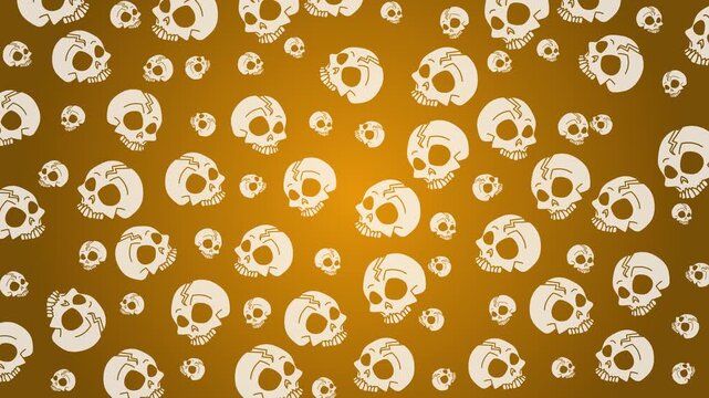 Seamless pattern of white skulls on a golden gradient background