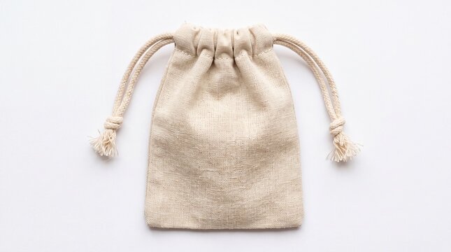 Small linen drawstring pouch mockup on white background