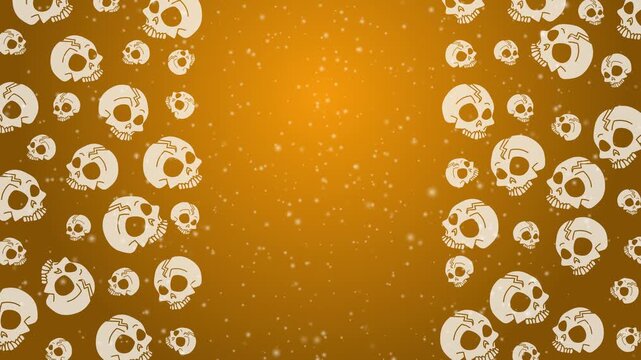 Animated skull pattern looping on orange gradient background