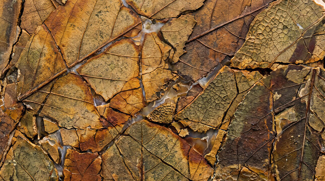 Autumn leaves texture showing dry cracked foliage patterns