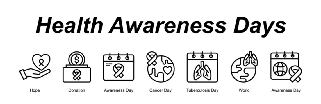 Health Awareness Days web banner icon concept for with icon of Hope, Donation, Awareness Day, Cancer Day, Tuberculosis Day, World, Awareness Day.