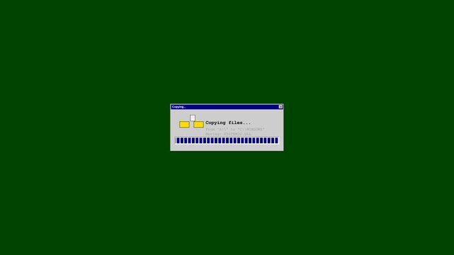 Retro file copying progress bar on computer screen