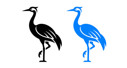 Obraz premium Two heron bird icons in black and blue colors standing on one leg for nature design projects