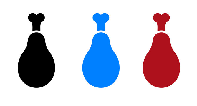 Set of three colorful chicken leg icons showing fried poultry meat for food menu design art