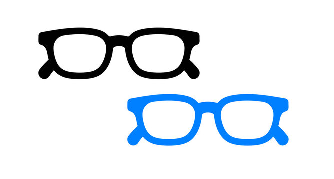 A pair of black and blue plastic frame glasses for vision correction or trendy fashion style
