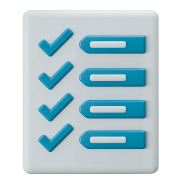 3D Checklist Icon with Blue Checkmarks and Action Plan Document
