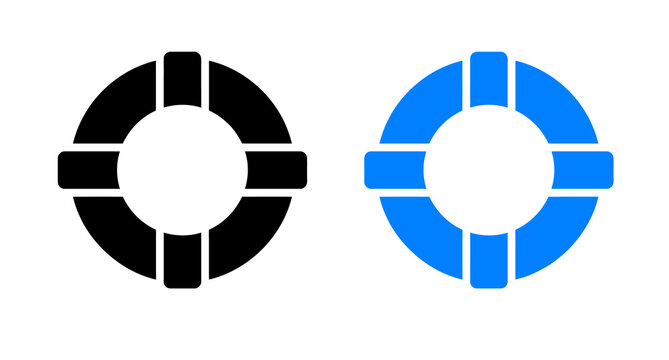 Black and blue lifebuoy ring icons for safety and water rescue set on a simple style design