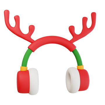 3d icon of christmas reindeer antler headphones for christmas decoration