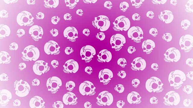 Cartoon skull pattern on vibrant magenta background