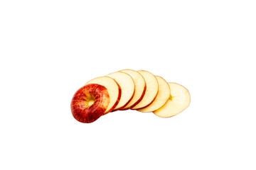 Overlapping slices of a fresh red apple arranged in a curved row on a transparent background, isolated for food, healthy eating, recipe, and nutrition concepts. © Mukta