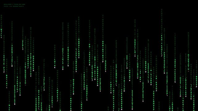 Matrix Code Digital Rain Effect Falling on a Black Background Representing Technology Hacking and Data Streams