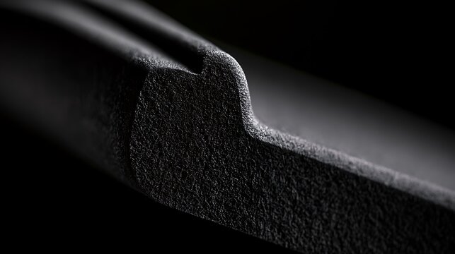 Macro shot of a dark textured industrial material edge.