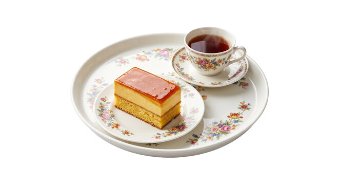 Caramel pudding cake and black tea set (1)