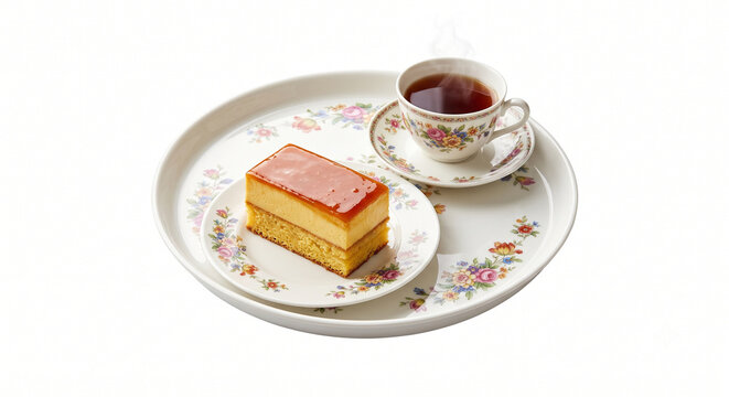 Caramel pudding cake and black tea set