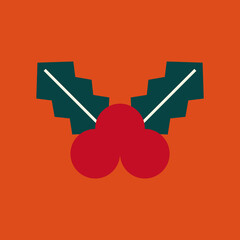 Fototapeta premium Holly berry geometric Christmas flat illustration