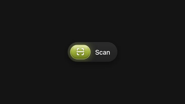 Animated scan button with glowing lime green scanner icon user interface motion graphic