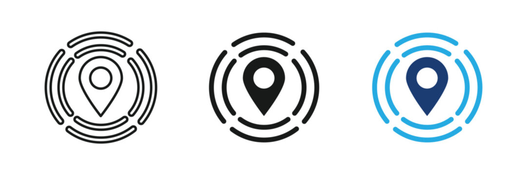 Near me search icon, map pin radar circle location proximity symbol. vector illustration