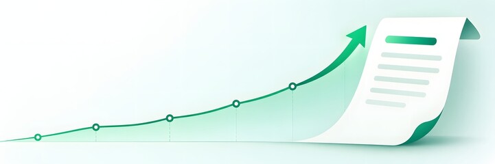 Financial growth chart with upward arrow, business success concept, modern document invoice paper isolated on white
