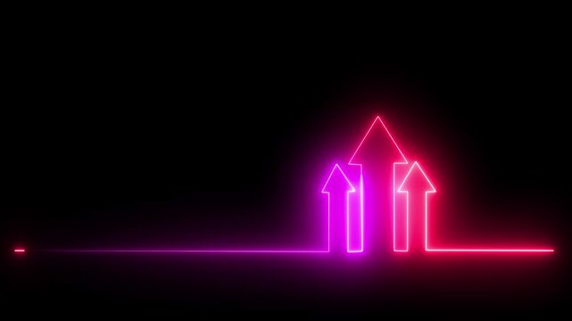 A color Glowing neon line icon and up arrow isolated on transparent black background.Globe symbol icon animation World web icon.