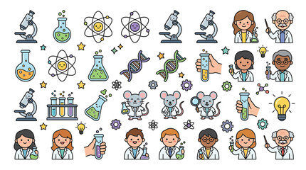 Fototapeta premium Cute Science Icons and Characters