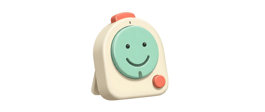 Kids alarm clock, smart timer and digital gadget for children with smiley face, buttons and modern design. Electronic toy, sleep trainer and morning routine for home, nursery and early education