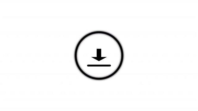 Minimal Black Download Icon Animation in Circle on White Background, Clean Outline UI Motion Graphics