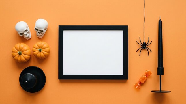 Halloween Decorations with Blank Frame and Pumpkins