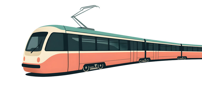 Tram, public transport and light rail for urban transit, city travel and commuting. Modern streetcar, electric train and infrastructure for passenger service, mobility and sustainable logistics trip
