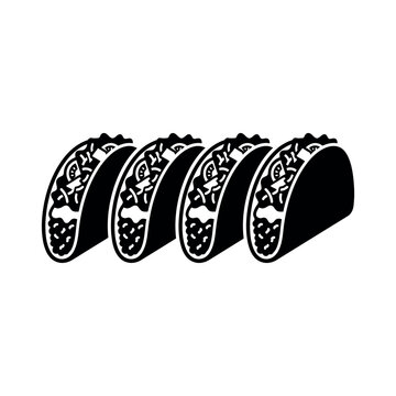 Four delicious tacos in a row ready to be eaten a perfect meal.