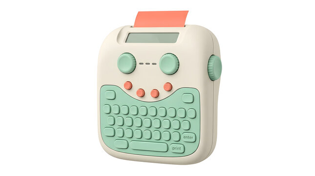 Label maker, printer and handheld device for organization, office supplies and home stationery tool. Electronic, portable and 3D render with keyboard, craft equipment and modern business gadget