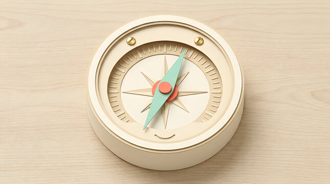 Compass, navigation and travel on wood for guidance, strategy and business path. Minimalist, instrument and orientation with tool, exploration and journey for discovery, goals and future success