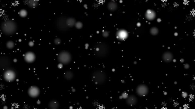 Animated Floating Particles and Snowflake Border on Black Background