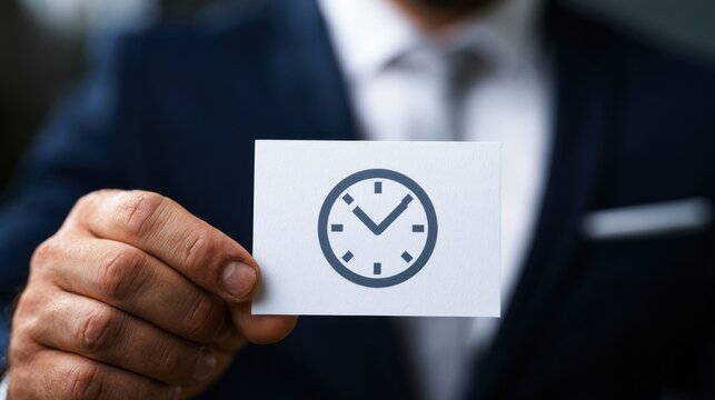 Business professional holding time clock icon card