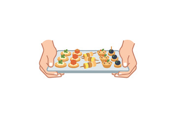 Obraz premium Hands carrying tray filled with delicious savory appetizers