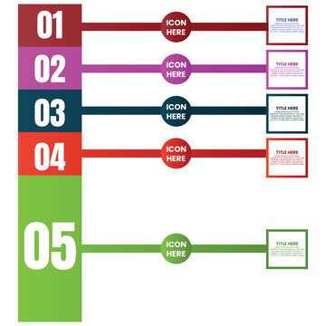 Five Step Horizontal Infographic with Colored Lines Icons and Text Boxes