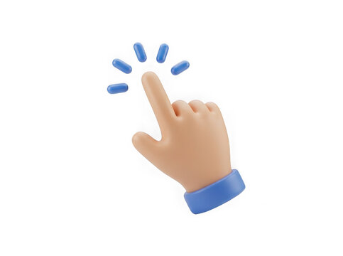 3d render of a hand cursor clicking a button icon for web interface design and digital user interaction concepts isolated on transparent background