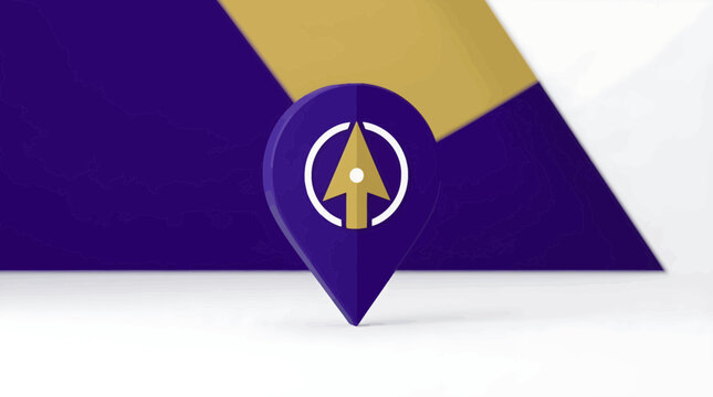 Modern upward progress icon on digital map.