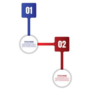 Two Step Connected Infographic with Square Number Labels and Circular Text Areas
