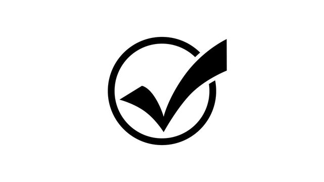 Black check mark in circular outline animation, Bold black check mark inside an incomplete circular outline on clean white background, symbolizing approval, confirmation, success, and completed tasks.
