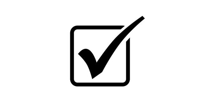 Black check mark in rounded checkbox animation, Black check mark inside a rounded square box on a clean white background, symbolizing approval, selection, completion, and confirmation