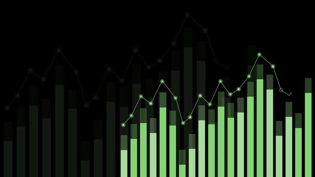 Abstract chart with bar graph and line graph showing business data trend animation