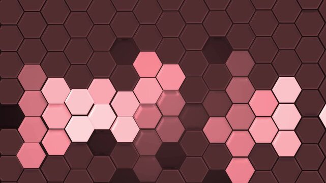 Monochrome hexagonal tile pattern background animation, hexagonal tile pattern with lighter hexagons forming abstract shapes against darker background